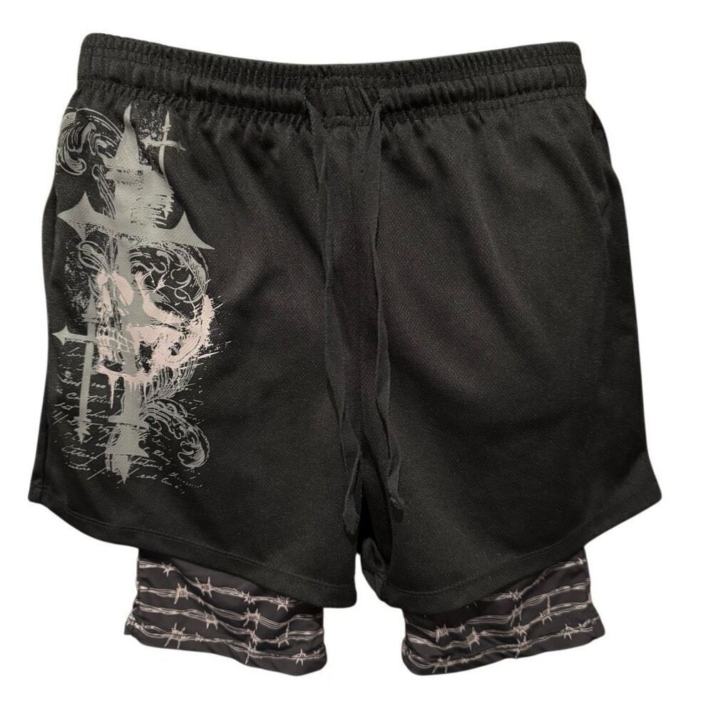 Social Collision Hot Topic Barbed Wire Cross Gym Shorts Men’s Small